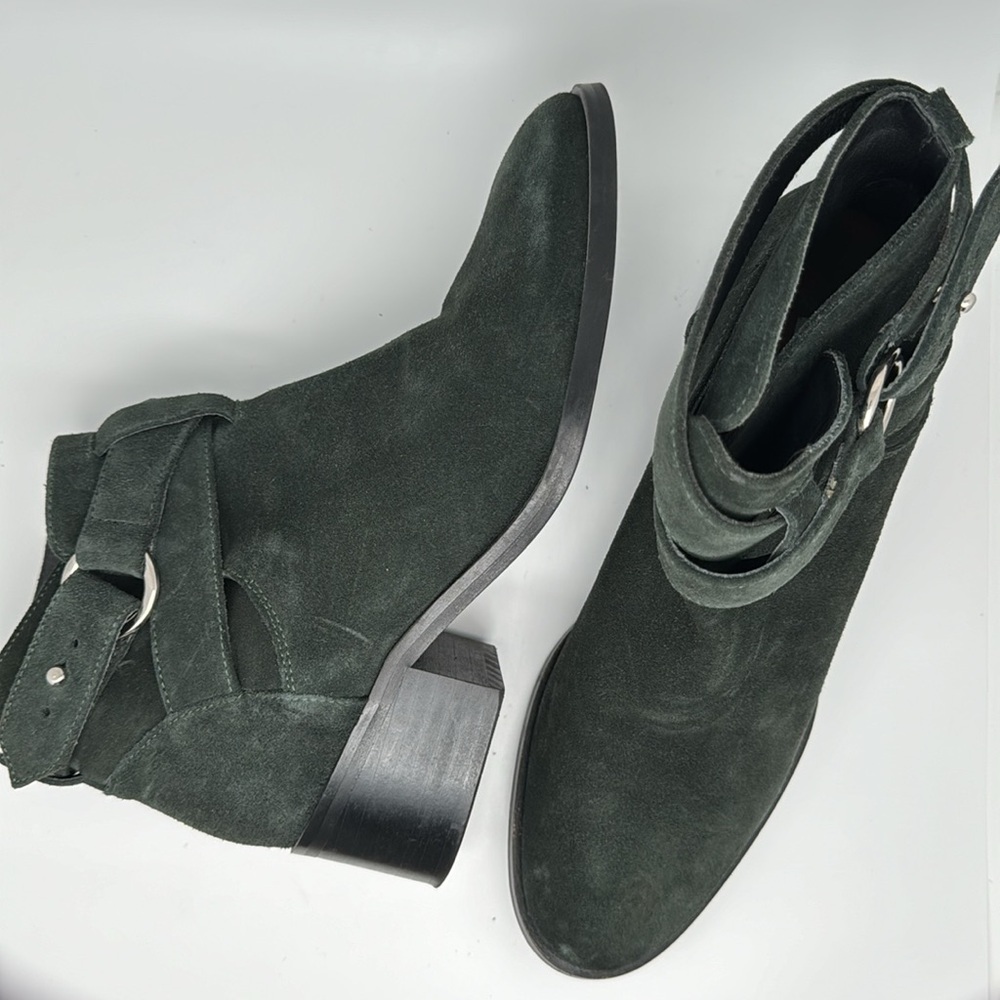 & Other Stories Chelsea Heeled Suede Ankle Leather Boots Esmerald‎ Green Size 9 - Picture 14 of 15